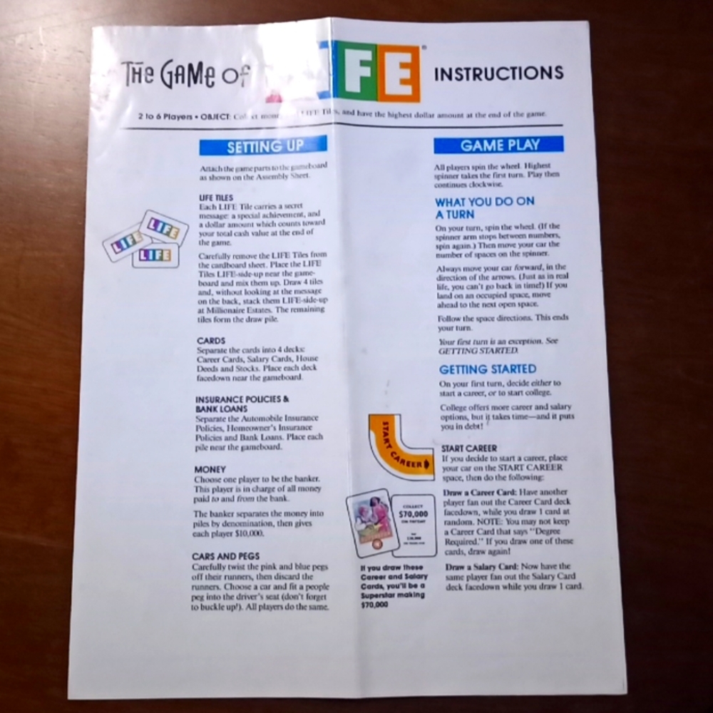 Vintage Replacement Milton Bradley Game of Life 1991 Instructions 4 Boar…